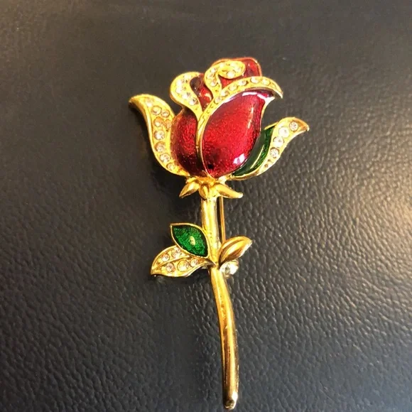 Holiday Jewelry lot of 3 pcs. Gold Toned. Enamel Rhinestones Rose Tree Earrings - Picture 3 of 6